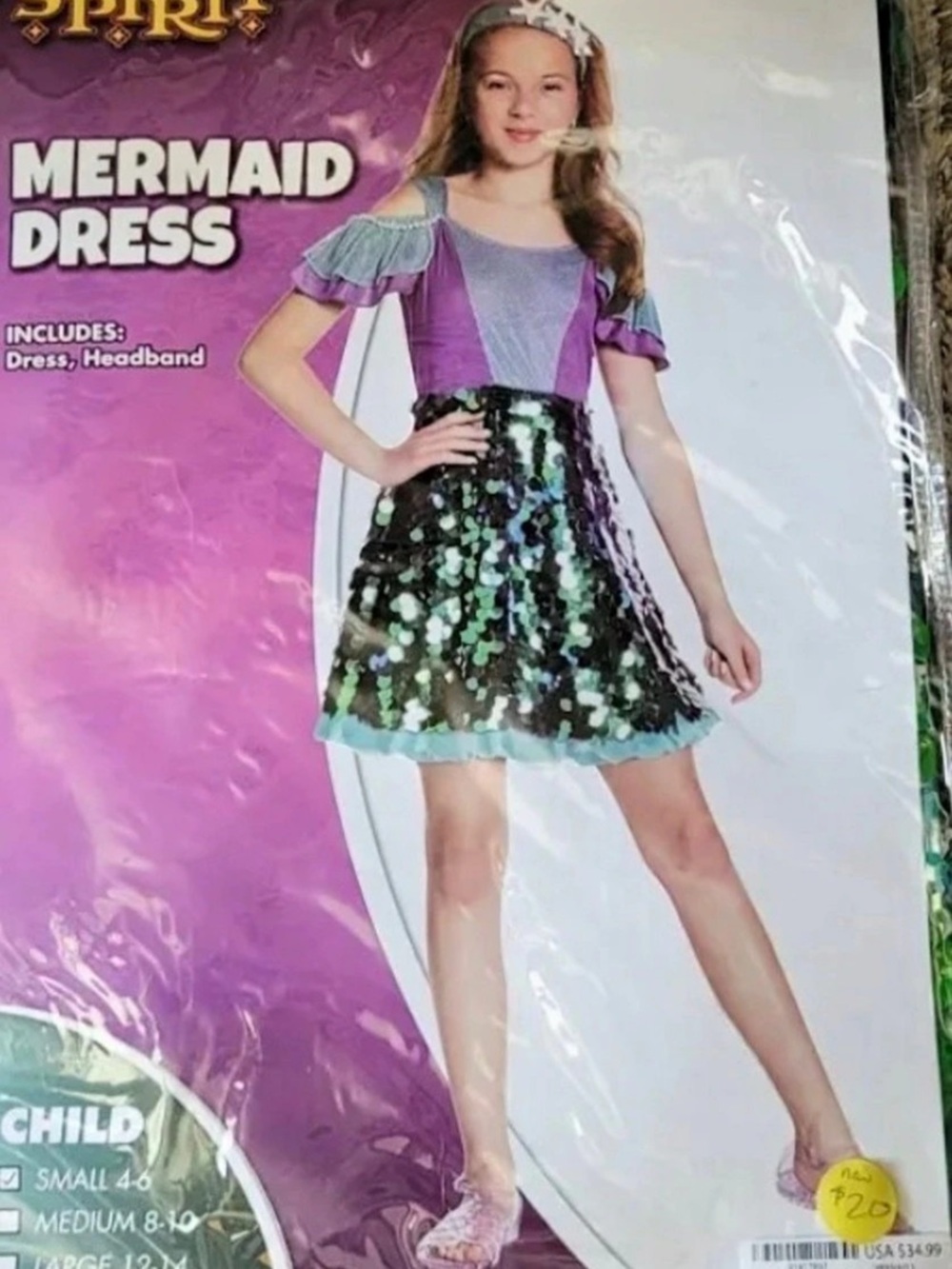 New Spirit Halloween Mermaid Dress Costume and shell crown